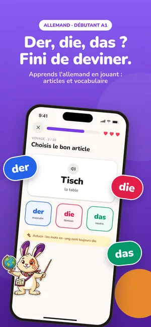 Quiz des articles de Yupo : choix entre der, die et das pour le mot Tisch