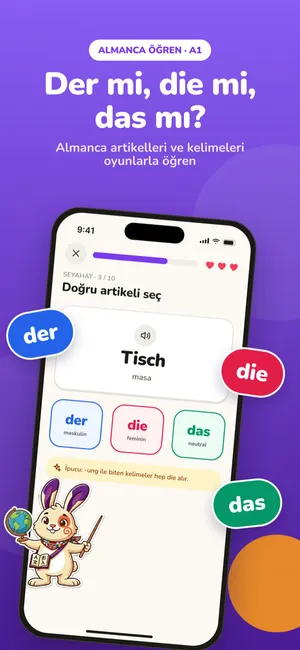 Yupo artikel testi: Tisch kelimesi için der, die, das seçenekleri