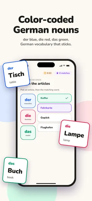 Yupo color code: der is blue, die is red, das is green
