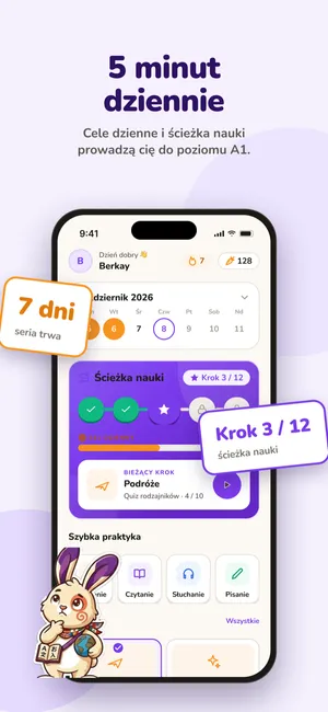 Ekran z celem dziennym, serią i zadaniami dnia