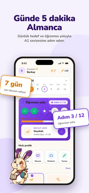 Günlük hedef, seri ve günlük görevler ekranı
