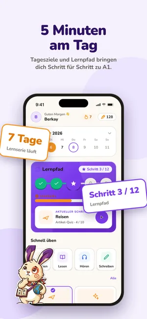 Bildschirm mit Tagesziel, Serie und täglichen Aufgaben