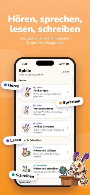 Spiele für Lesen, Hören, Sprechen und Schreiben